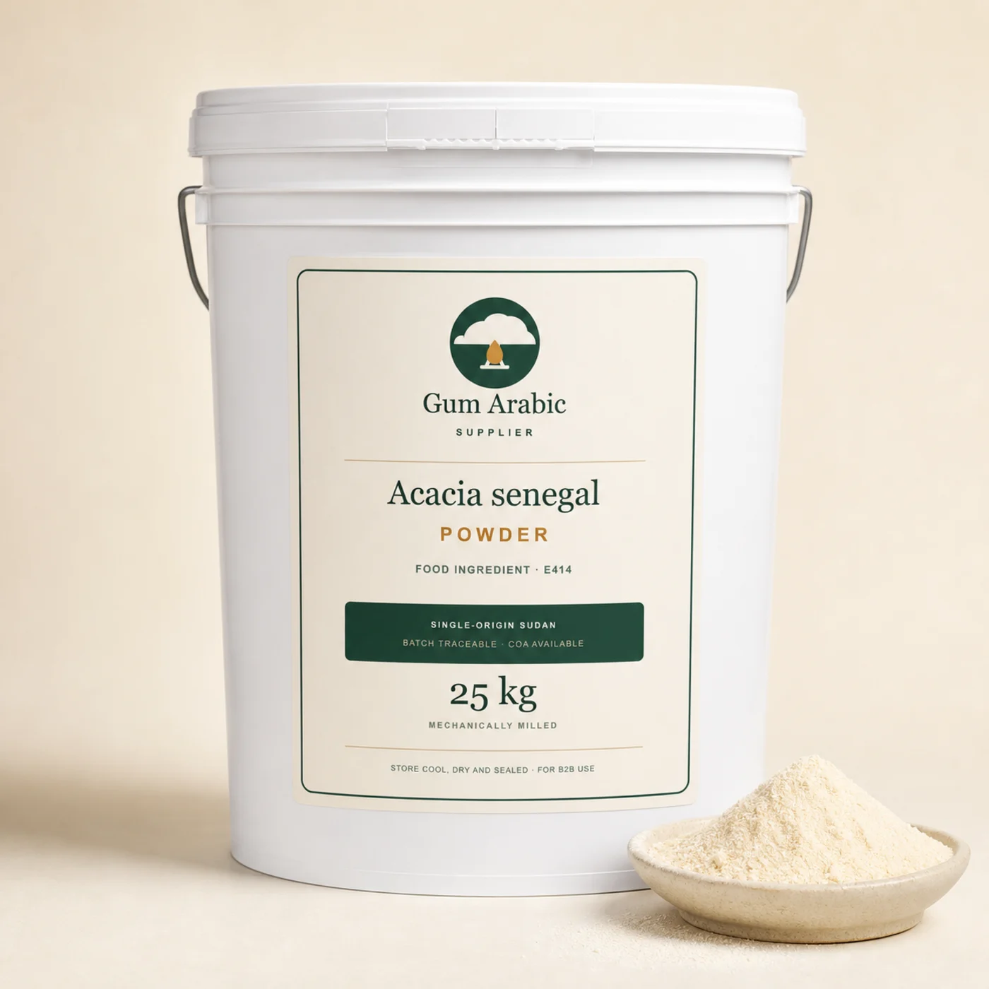 Gum Arabic Supplier 25 kilogram Acacia senegal powder pail